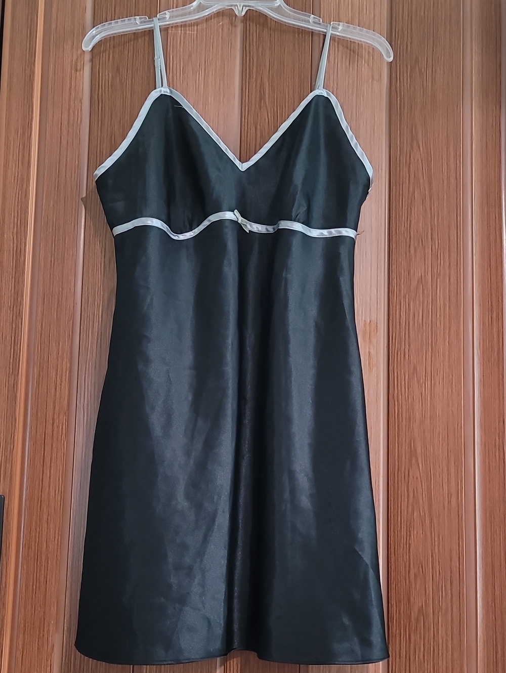 Secret Treasures Lingerie Black Satin Slip with Light Gray Trim Women Size L